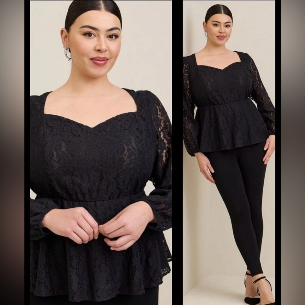 Torrid Black Lace Peplum Shirt Blouse Top 2X 18 20 Plus NWT